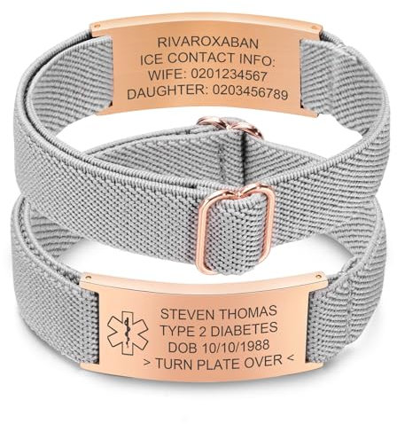 Personalisierte Notfallarmband Medizinisches Alarm Armband - Elastische Verstellbare SOS ID Armband mit Gravur Allergie Epilepsie Diabetes Telefonnummer Notfall Armbänder für Herren Damen Kinder