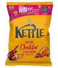 Kettle Potato Chips, Mature Cheddar and Red Onion, 40g Bags (Cheese & Onion) (18 Bags x 40g)