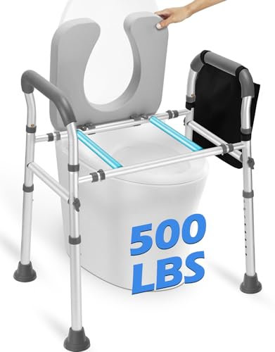 Raised Toilet Seat with Handles, Heavy Duty 500lb Toilet Seat Risers for Seniors, Extra Support Bars for Soft Padded Seat, Adjustable Width & Height Toilet Seat Riser for Disabled, Fit Any Toilet