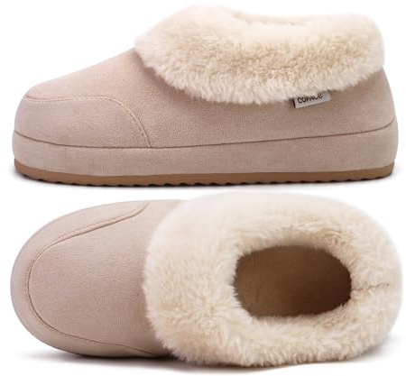 COFACE Hausschuhe Damen Warme Winter Plüsch Gefüttert Hüttenschuhe 41 Frauen Lammfell Fell Pantoffeln Bequeme Hausstiefel Slippers Beige