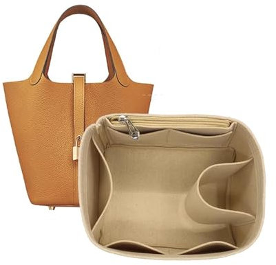 Taschen-Organizer, gefütterte Aufbewahrungstasche, Beutel-Aufbewahrungseinsatz, tragbare Kosmetiktasche for Hermes Picotin 18/22/26(Beige A,Picotin 18)