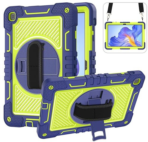 ERDARARIPRO Tablet Case for Honor Pad X8 10.1 inch, Cute Cartoon Shockproof Cover with 360° Rotating Stand and Wrist Strap, Shoulder Strap Navy Blue&Yellow Green