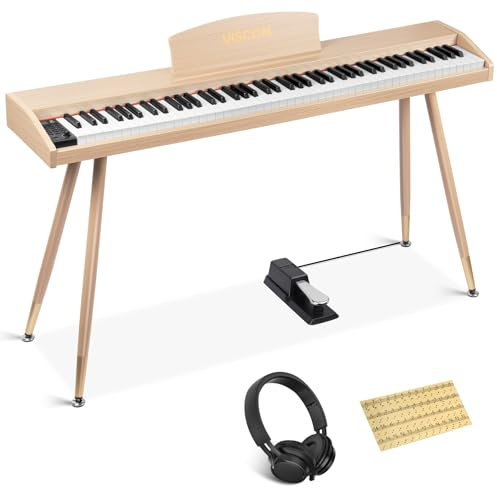 UISCOM Beginner Piano Digital Keyboard 88 Keys Semi-Weighted Keyboard Electric Piano with Stand, Power Adapter, Music Stand, Pedal, Headphones