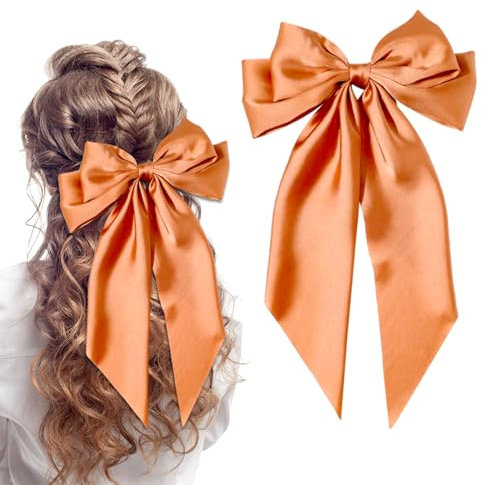 Haarspange mit Schleife, Haarschleifen für Frauen, große Haarnadel mit Schleife, französische Haarspangen mit langem Band, einfarbige Haarspangen, Haarschleifen für Frauen und Mädchen (Orange)