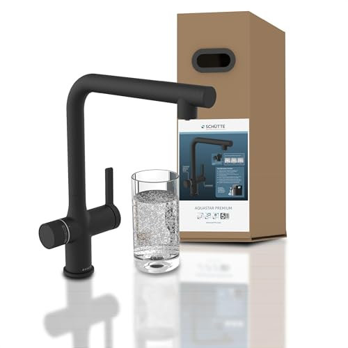 SCHÜTTE 99960 AQUASTAR PREMIUM Sprudelwasser-Spültischarmatur mit Kühl- und Filtersystem, 3 Wege Küchenarmatur, Küchenarmatur mit Wasserfilter gegen Kalkrückstände, Schwarz