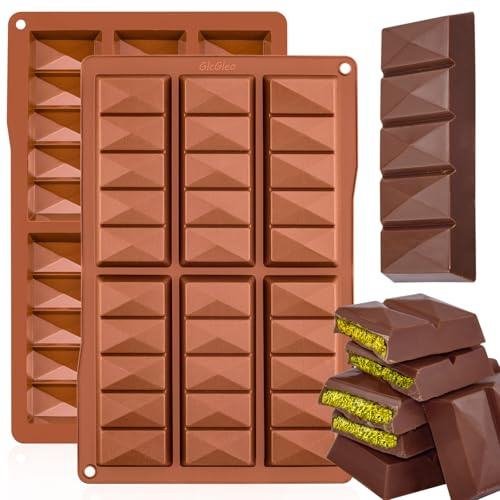 GIcGIeo Moule Tablette Chocolats Dubai Silicone Forme Carrée,Moule Barre Pepites Chocolat Carrée Mini Démoulage Facile pour Protéiné Knafeh Barre Dragées Céréales(2 Pièces)
