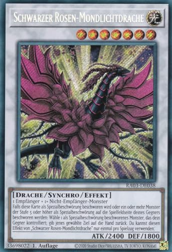 RA03-DE038 - Schwarzer Rosen-Mondlichtdrache - Secret Rare - Deutsch - 1. Auflage - Quarter Century Bonanza - mit LMS Trading Fieldcenter-Karte Yugioh