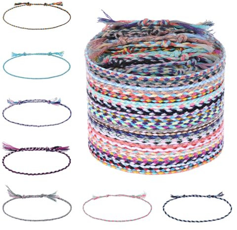 Apausvcm 30 Pcs Woven Wrap Friendship Bracelets, Handmade Braided Boho Surfer Woven Wrist Bracelet for Women & Men, Multicolored, Adjustable, 15-28cm/5.91-11.02in