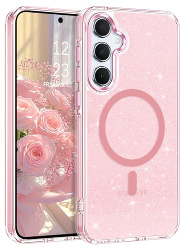 BENTOBEN Cover Magnetica per Samsung Galaxy A35 5G, Compatibile con MagSafe, Glitter e Antimpronta Custodia, Sottile TPU Silicone Antigraffio Antiurto Samsung Galaxy A35 5G Custodia, Rosa