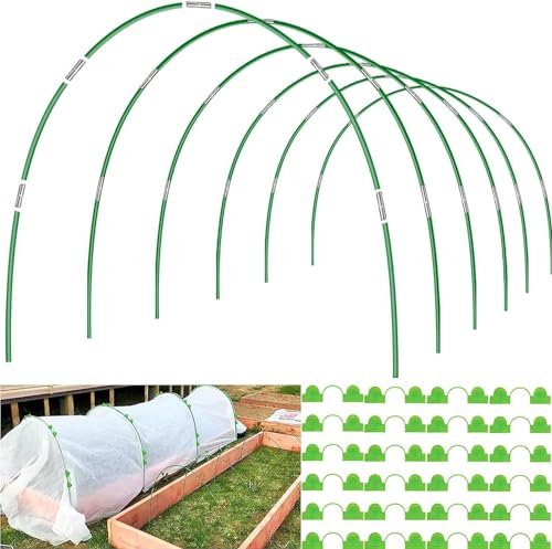 36pcs Garden Hoops for Raised Beds Row Cover, 2.4M Greenhouse Garden Grow Tunnel Netting Hoops, Greenhouse Support Hoops Garden Bed Hoops, Flexible Fiberglass DIY Hoops for Outdoor Plant, 24pcs Clips