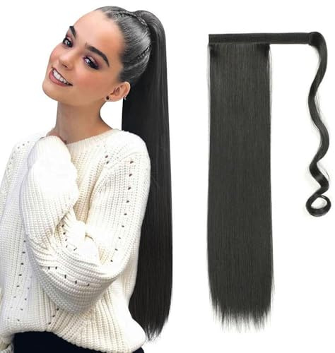 TTPSRY Glatte Pferdeschwanz Haarverlängerung 60cm Wrap around Ponytail Haarteil Clip Zopf Haarverdichtung