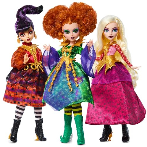 Monster High Skullector Hocus Pocus Dolls - Winifred, Mary, Sarah und Binx Sammelset mit beweglichen Figuren, Hexenkleidern, Accessoires und Display-Ready-Verpackung