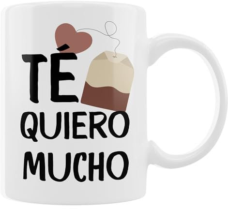 Taza de Cerámica con Mensaje Romántico 'TÉ Quiero Mucho' Regalo Original y Divertido para Novios, Novias, Parejas y Amantes del Té Ideal para San Valentín o Aniversario
