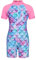 AmzBarley Swimming Costume Girls Swimsuit Kids One Piece Rash Guard Short Sleeve Swimwear Childs Mermaid Beach Holiday Swim Wear Pink Age 12-13 Years Size 160