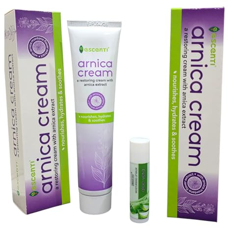 Arnica Cream, Soothing Pain from Bruises,Aches & Swelling,Twin Pack 70g with Free Aloe Vera Lip Balm