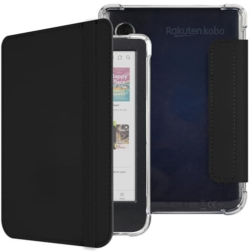 HGWALP Coque Compatible 6 Pouces Kobo Clara Colour/Clara BW (2024) / Clara 2E (2022),Sortie Cuir PU Premium + Étui arrière TPU Transparente et Souple pour Dormir/réveiller automatiquement-Noir