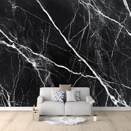 WHUOEUCO Papier Peint Texture De Marbre Noir 400x280 cm Papier Peint Panoramique Effet 3D, Peinture Murale intissé Grande, pour Moderne Salon Chambre TV Fond