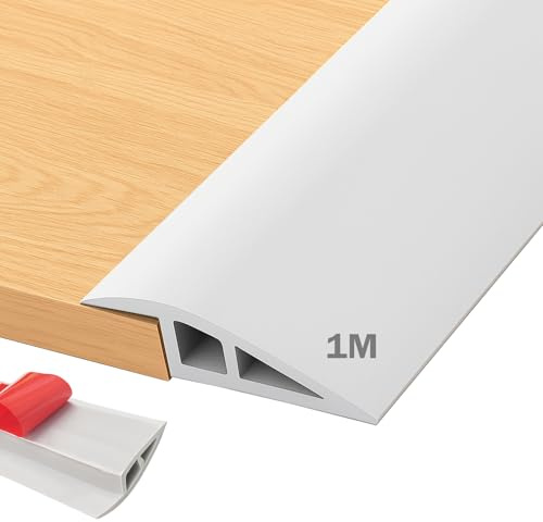 Türschwellen Leiste, PVC Übergangsprofil Selbstklebend 1M x 5CM, Höhenunterschiede 10MM Übergangsleiste Boden, Schwellenrampe Übergangsschiene Selbstklebend, Übergangsprofil Laminat (Weiß)