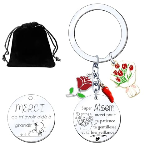 cadeau maitresse d'école porte clé Merci Maitresse avec Pochette en Velours, Idee Cadeau Pour Personnalisé Maternelle Maitresse Maitre Atsem