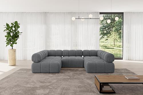 ALTDECOR Modulares Sofa Ecksofa in U-Form Corner modular Sofa Eckcouch Couch Wohnlandschaft Cauchsofa Polstersofa Garvo-U1-285x190x70 cm Dunkelgrau