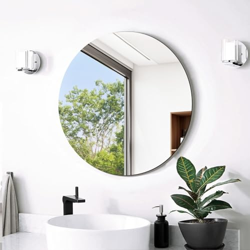 Warmiehomy 40cm Round Bathroom Mirror, Frameless Circle Wall Mounted Mirror for Bathroom, Living Room, Vanity and Entryways