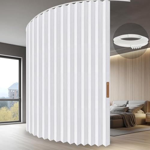 JILRON Raumteiler Vorhang Mit Schienen, 100% Vollschutz - Einzigartiges Akkordeon-Design, Saubere Optik für Schlafzimmer, Abstellraum (weiß-H213 x B457 cm) 1er-Pack