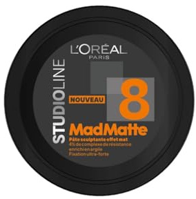 L'Oréal Paris Mad Matte Pâte Sculptante Homme Fixation Ultra Forte | Effet mat 24h, Enrichie en argile, Texture sculptante, Contrôle et volume, Toucher naturel