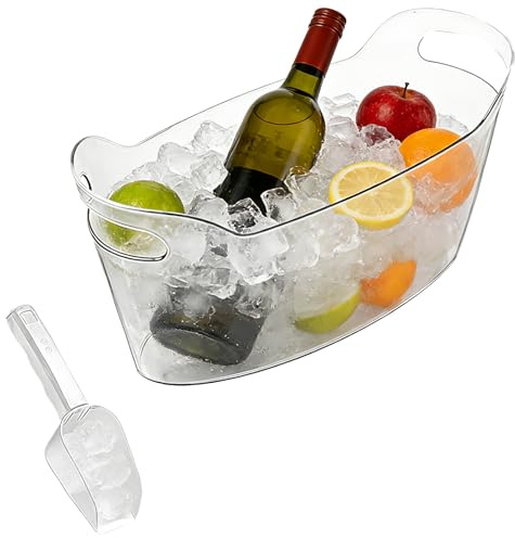 Ice Bucket, 7L Large Clear Beverage Tubs with Scoops and Handles | Thickened Ice Champagne Buckets for Parties, Bar, Picnic, Wine, Beer, Champagne, Cocktail, Fruit Storage