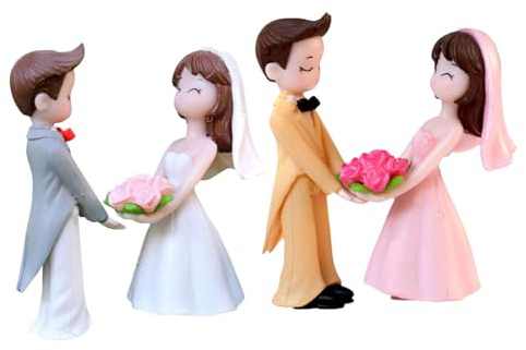 2 Paar Braut und Bräutigamstatuen aus PVC für Hochzeitstorten
