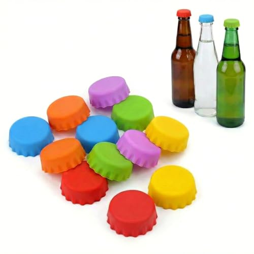 ZIOYANE 12Pcs Colourful Bottle Stopper Set, Flexible Silicone Reusable Airtight Seal Caps for Beer Bottles Milk Jars and Glass Containers