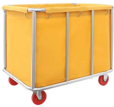 KKVUIIFF Wäschewagen, Edelstahl Wäschewagen, Kommerzieller Wäschesortier mit Rollen, Wäschesortierwagen bis Tragkraft 118Kg, für Hotel, Krankenhäuser, Wäschekammer, 90 x 65 x 80cm (Gelb)