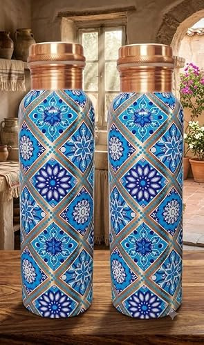 IMTRA FASHION Gourde En Cuivre De 950 Ml (32 Oz) Lot De 2 Gravure Couleur Gourde Ayurvédique Étanche Pour Le Sport Et Le Yoga.