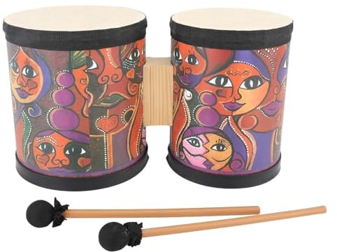 CHEOTIME Set di Batteria per Bambini, Tamburo Bongo per Regali per Ragazzi di 2 3 Anni, Strumenti Musicali, Montessori in Legno con Tamburo Bongo con 2 Bacchette Percussioni
