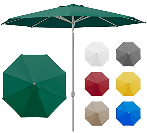 paramondo interpara Sonnenschirm aus 230 g/㎡ Polyesterfaser, Rund Ø 3,5 m, Gartenschirm Marktschirm Knickbar, für Terrasse und Balkon, mit Kurbel, Gestell Silber, Grün, 8,5kg