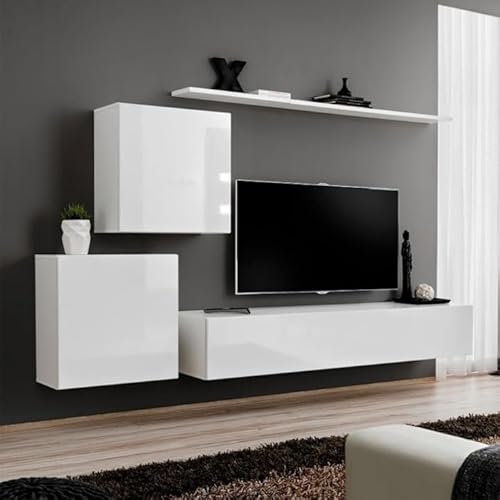 Paris Prix Meuble TV Mural Design Switch V 250cm Blanc