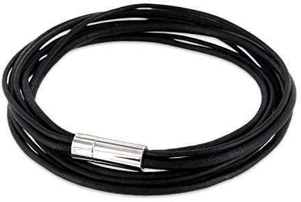 Auroris Echtleder Armband/Kette glatte Lederbänder Farbe: schwarz mit Magnetverschluss aus Edelstahl - Länge: 40cm