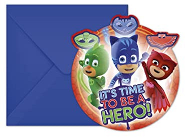 Procos 88635 - Einladungskarten mit Umschlägen PJ Masks, 6 Stück, Kindergeburtstag