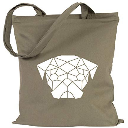 JUNIWORDS Jutebeutel - Wähle ein Motiv & Farbe - Origami Einhorn (Beutel: Khaki, Motiv: Weiß)