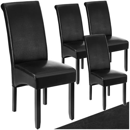 tectake® 4er Set Stühle, Kunstleder Stuhl mit hoher Rückenlehne, ergonomische Form, perfekt für den Esstisch, als Esszimmerstühle, Küchenstühle oder im Wohnzimmer - schwarz