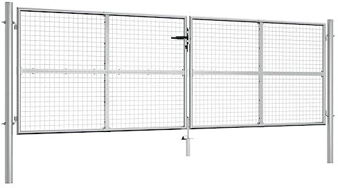 vidaXL Gartentor Gartenzaun Tor Doppeltor Flügeltor Hoftor Doppelflügeltor Zauntür Gartentür Gartenpforte Verzinkter Stahl 415x175cm Silbern