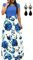 UUAISSO Donna Vestiti Eleganti Lunghi Floreale Casuale Abito Maxi Manica Corta Abiti Vestito da Cocktail Banchetto Sera D-Blu-Manica Corta L