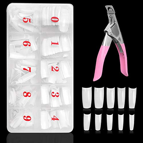 Acrylic Nails Tips,500pcs Oval French False Nail Tips,10 Sizes Nail Extensions with False Nail Clipper and Storage Box,for Women Girls Nail Design