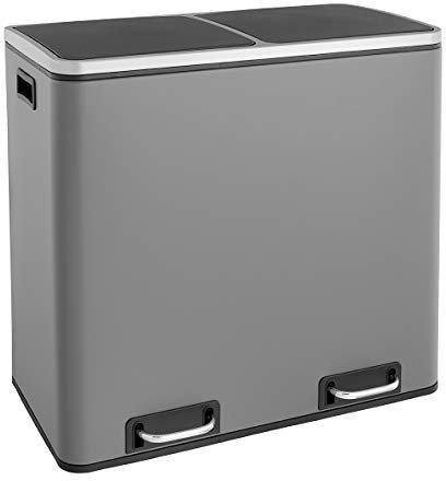 SVITA TM2X24 Treteimer 48 Liter Abfalleimer Mülleimer Design Mülltrennung Papierkorb Küchen-Ordnung herausnehmbare Inneneimer mit Henkel Deckel mit Schließdämpfer Trennsystem Grau