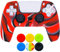 9CDeer 1 x Stück Schutzfolie Silikon Dick Hülle + 6 Thumb Grips für Playstation 5 / PS5 Controller Tarnung rot