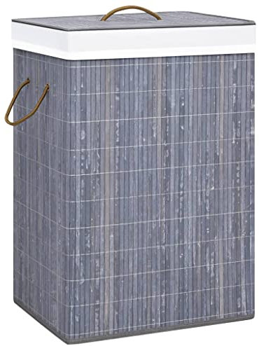 vidaXL Panier à Linge avec Une Seule Section Corbeille à Linge Bac à Linge Rangement de Vêtements Salon Chambre Salle de Bain Maison Bambou Gris