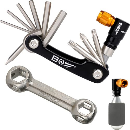 MatyKit Bike Tools, Bicycle Multitool Has Co2 Inflator Tool and All Iron Bone Wrench Kit, Mountain Bike Accessories Tool, Repair Kit Set for Portable Travel Emergency Safety Maintenance Fixie