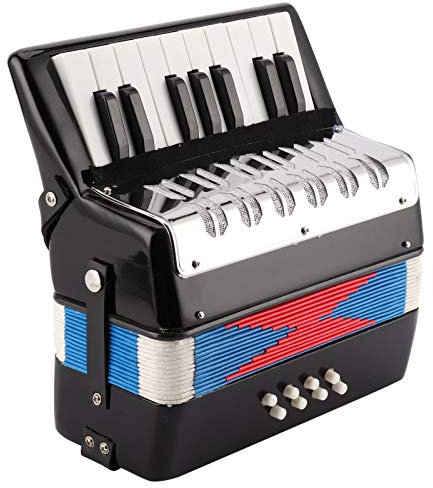 Eujgoov Accordion Musical Piano Keyboard Rhythm Training Spring Instrument 17 Key 8 Bass Black Kids Musical Instruments for Childrens