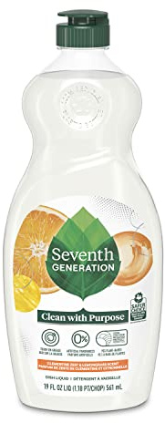 Seventh Generation Dish Liquid Soap Clementine Zest Lemongrass Dishwashing Soap Liquid Soap 19 oz