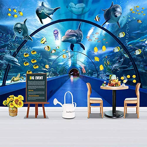 YXTSmurals Papier Peint Panoramique 3D Tapisserie Photo Murales Peinture Murale Bleu Océan Animaux Dauphin Interieur Intissé Poster Geant Décor Mural Moderne