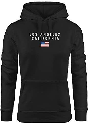 Neverless® Hoodie Damen Bedruckt Schriftzug California Los Angeles USA Amerika Flagge Kapuzen-Pullover Fashion Streetstyle schwarz L